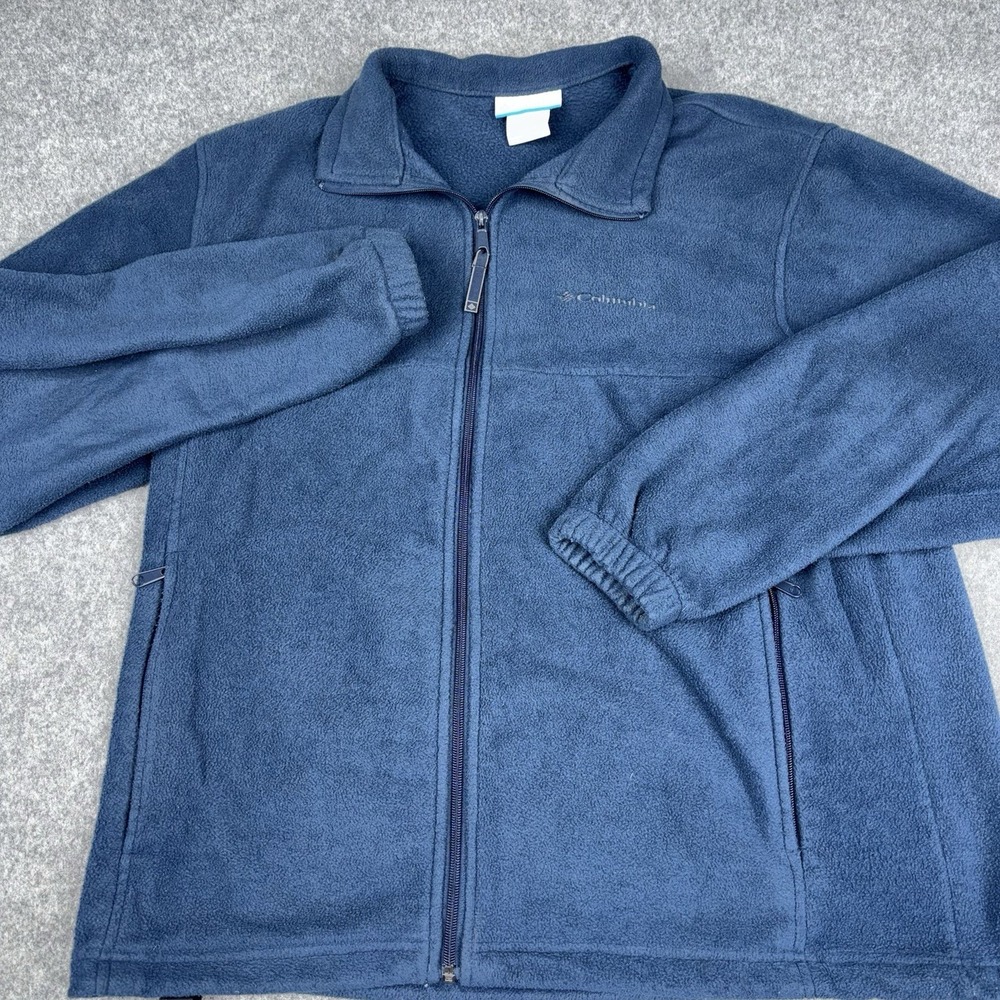 Columbia Jacket Mens Large‎ Blue Fleece Full Zip Logo Outdoor Casual Hiking EUC